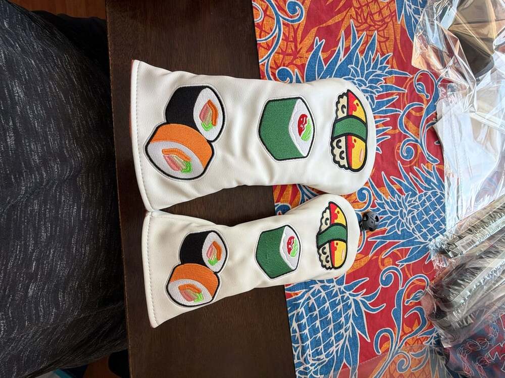 Sushi Golf Club Head Covers White Leather,  Driver and Fairway Wood Cover